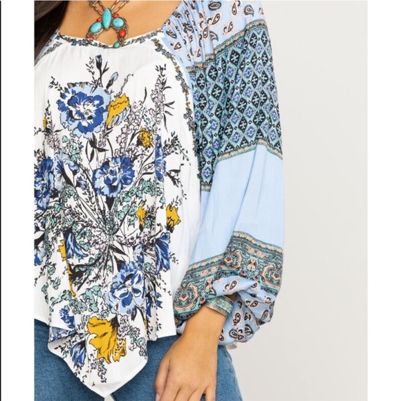 Free People Positano Blouse in Blue Combo - Picture 2 of 11